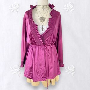 Vintage Purple Berry Coquette Whimsygoth Satin Ruffle Frilly Wrap Cardigan S